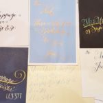 Layout of cards and envelopes with calligraphy